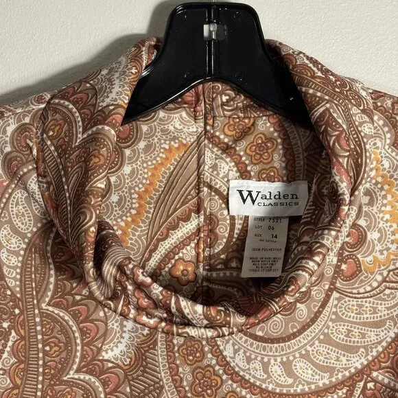 Vintage Walden Classics Paisley 3/4 - Long Sleeve Cowl Neck Dress Size 14 - Picture 3 of 13
